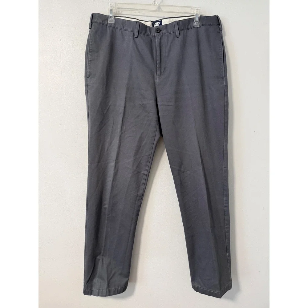 Lands End No Iron Traditional Fit Chinos Gray Cotton Flat Front Pants 40x33